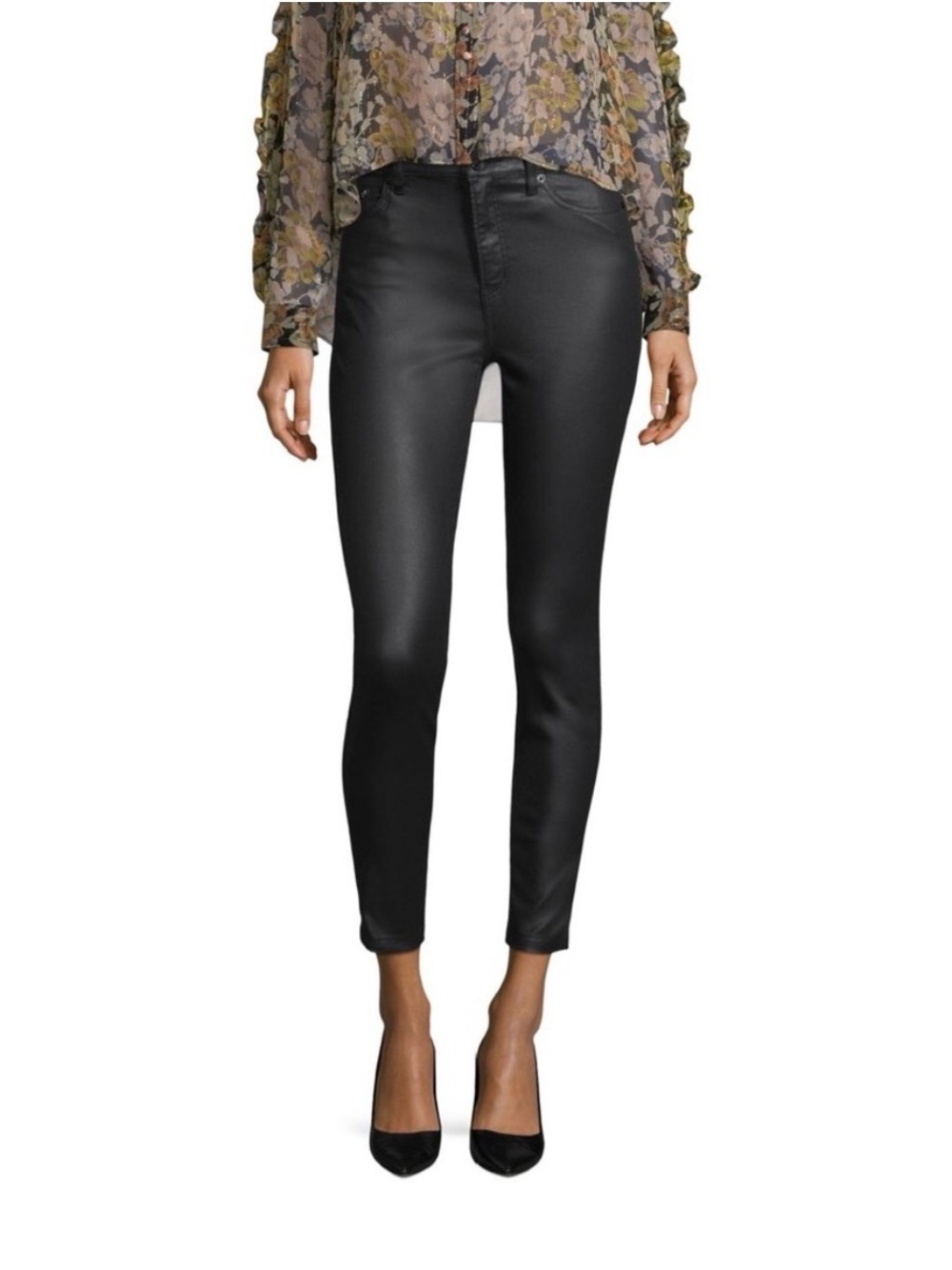 The Kooples Coated Denim Franky Skinny Jeans in Black Faux Leather Look Size 27